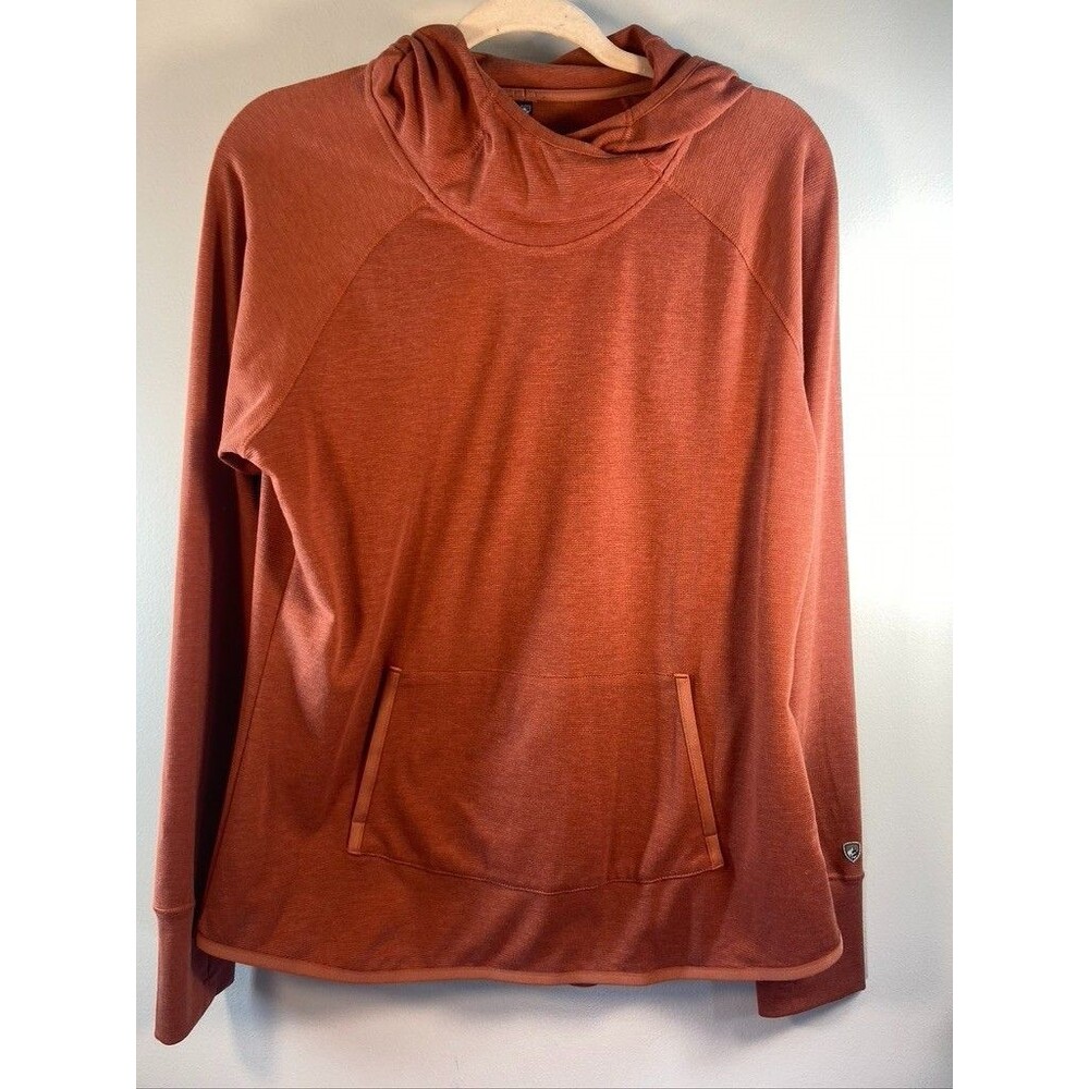 KUHL WOMENS PULLOVER HOODIE THUMB HOLES KANAGROO POCKET ORANGE SIZE MED